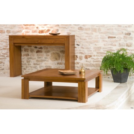 Table basse carrée marron teck 90x90cm