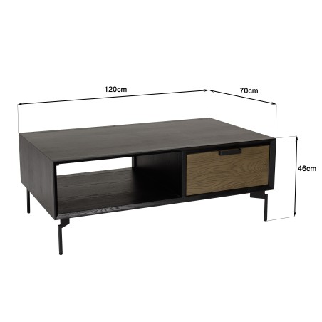 ALMA Black Coffee Table with 1 Niche and 2 Drawers