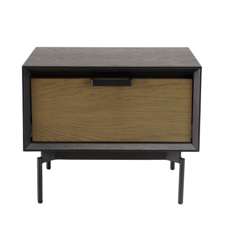 ALMA Black Bedside Table 1 Drawer Dark Brown Metal Legs