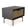 ALMA Black Bedside Table 1 Drawer Dark Brown Metal Legs