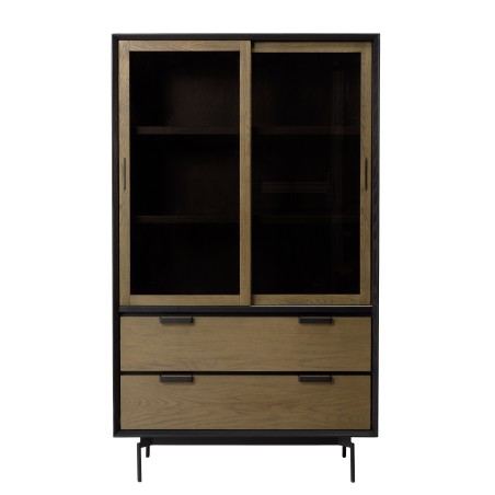 ALMA Brown and Black Bookcase with Sliding Glass Doors