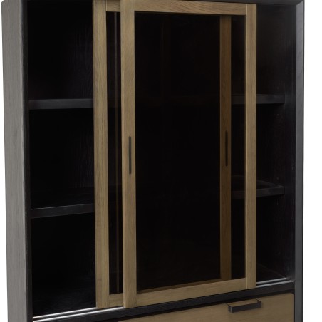 ALMA Brown and Black Bookcase with Sliding Glass Doors