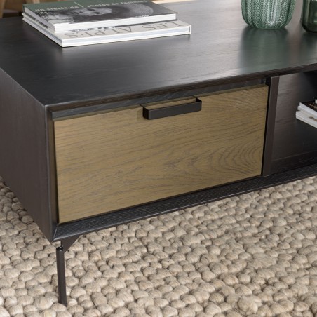 ALMA Black Coffee Table with 1 Niche and 2 Drawers