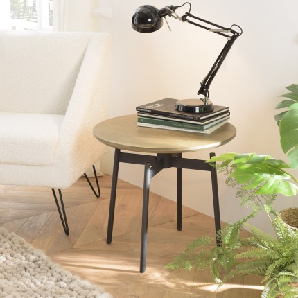 ALMA - Dark Brown Round Side Table 55x55cm with Black Metal Legs