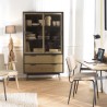 ALMA Brown and Black Bookcase with Sliding Glass Doors