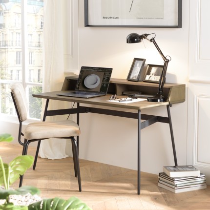 ALMA Dark Brown Desk with 2 Niches Black Metal Legs