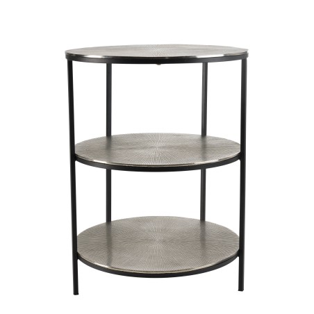 JOHAN Round Side Table 3 Tiers Silver Aluminium and Black Metal Legs
