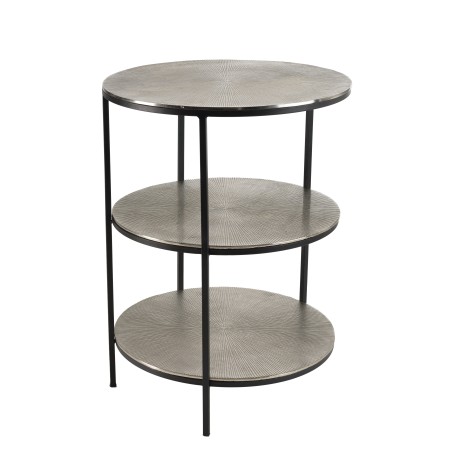JOHAN Round Side Table 3 Tiers Silver Aluminium and Black Metal Legs