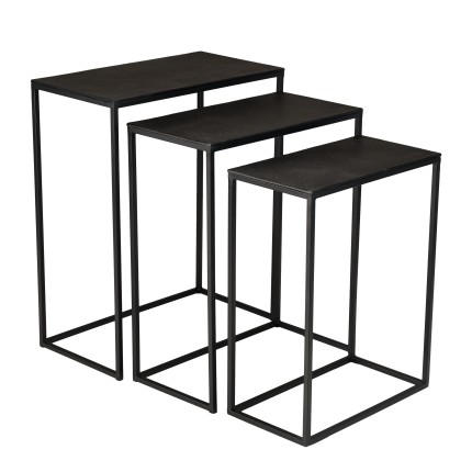 JOHAN - Set of 3 Rectangular Nesting Tables | Black Aluminum Metal Legs
