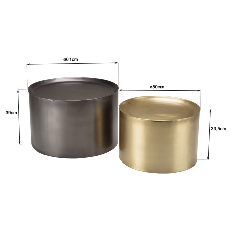 JOHAN - Set of 2 Round Side Tables in Anthracite Grey and Gold Metal
