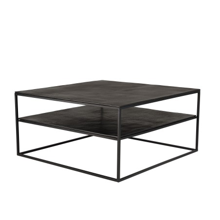 Table basse JOHAN double plateau 80x80cm noir