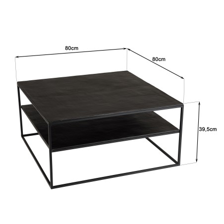JOHAN Double-Top Coffee Table 80x80cm - Black Aluminum