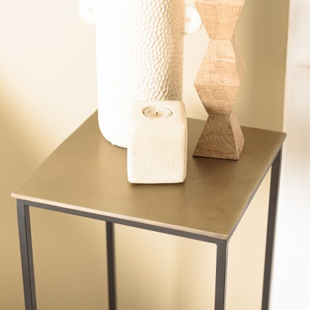 JOHAN Square Side Table Gold Aluminum and Black Metal Legs