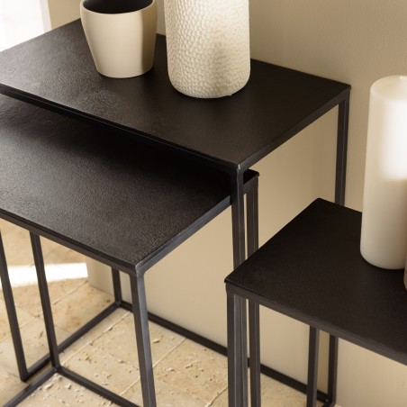 JOHAN - Set of 3 Rectangular Nesting Tables | Black Aluminum Metal Legs