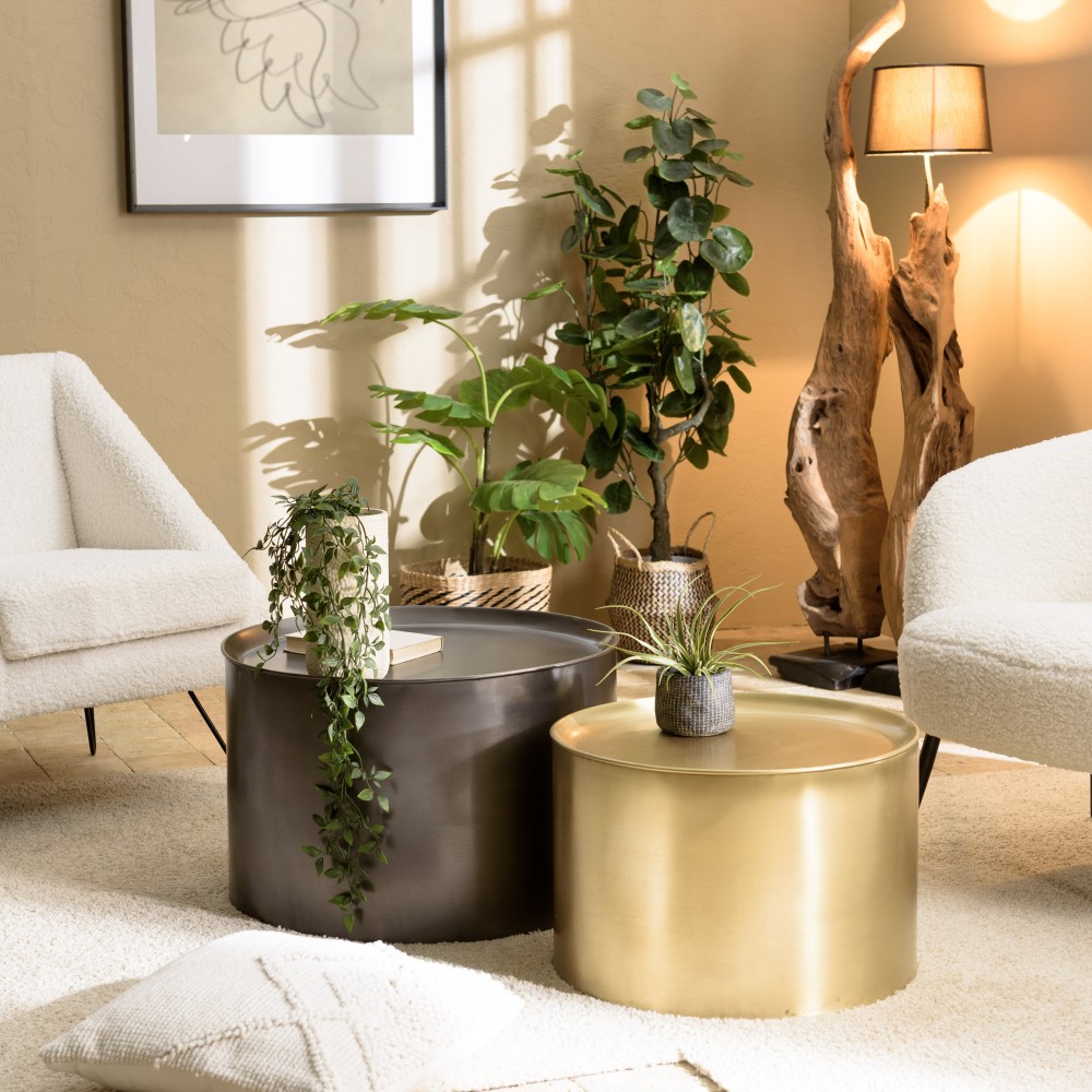 JOHAN - Set of 2 Round Side Tables in Anthracite Grey and Gold Metal JOHAN - Set of 2 Round Side Tables in Anthracite Grey and Gold Metal
