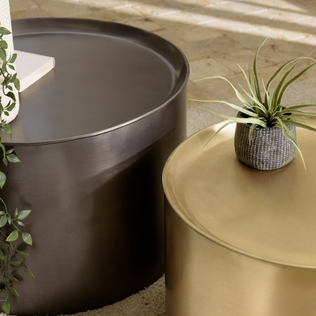 Set de 2 tables d'appoint JOHAN - Métal gris anthracite et doré