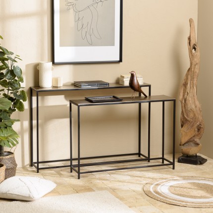 Set de 2 consoles gigognes JOHAN - Aluminium doré et noir
