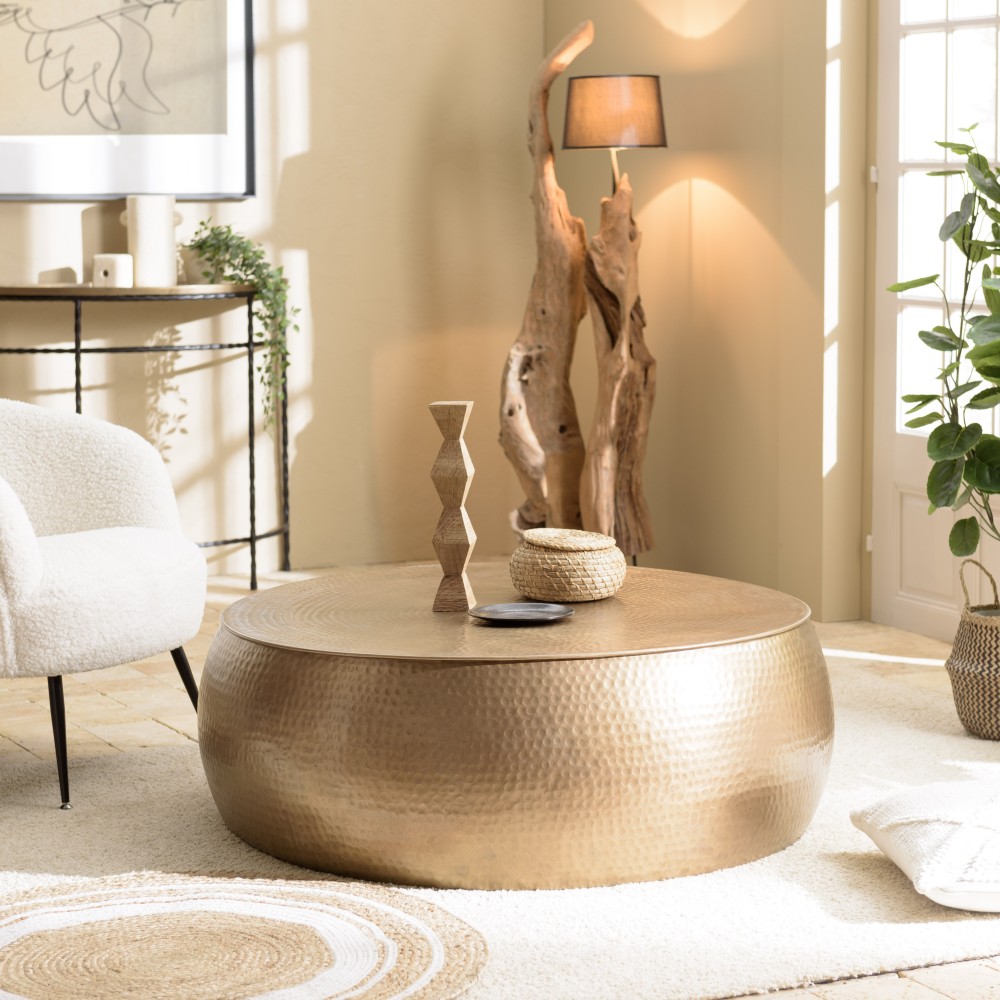 JOHAN Round Coffee Table 106x106cm - Hammered Gold Aluminium Finish JOHAN Round Coffee Table 106x106cm - Hammered Gold Aluminium Finish
