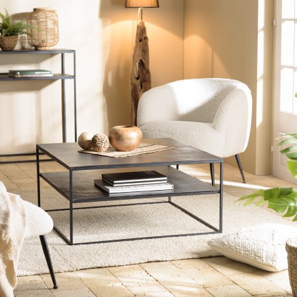 Table basse JOHAN double plateau 80x80cm noir