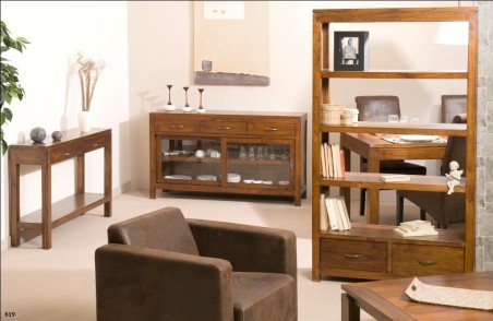 Console marron rectangulaire 2 tiroirs bois Mindi
