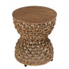 SIXTINE Beige Stool with Recycled Teak Wood Seat
