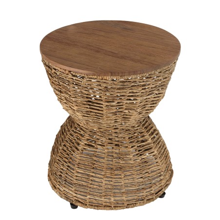 SIXTINE Brown Stool with Recycled Teak Wood Seat