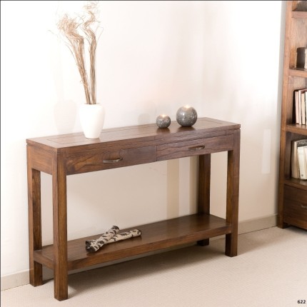 Console marron rectangulaire 2 tiroirs bois Mindi