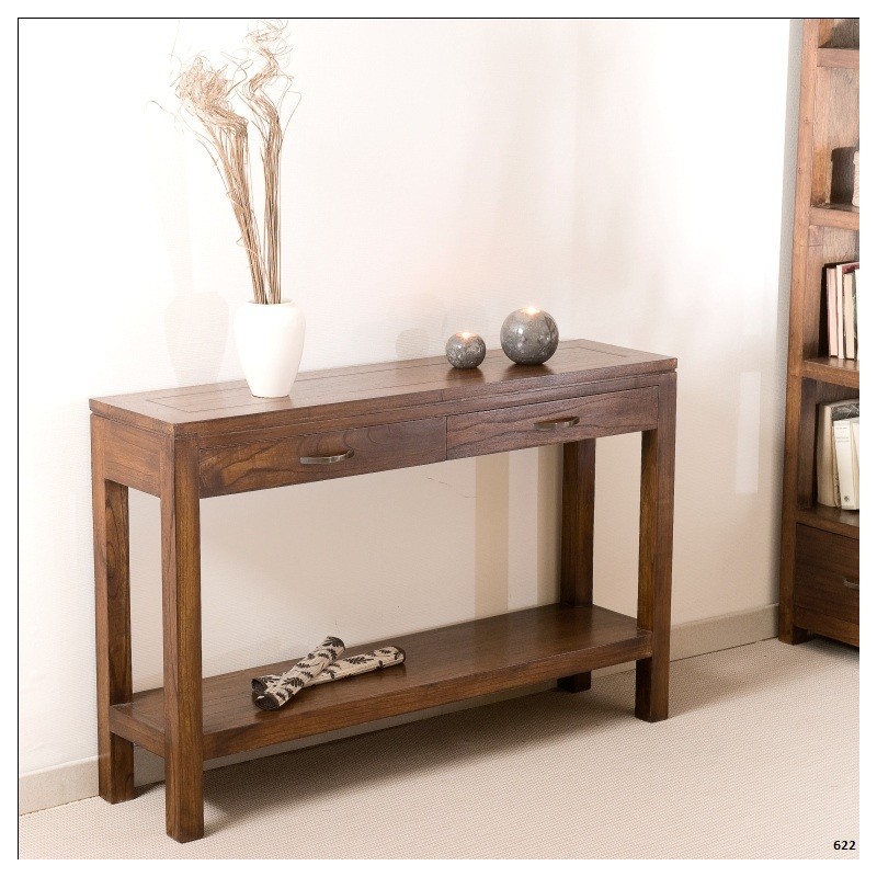 Console marron rectangulaire 2 tiroirs bois Mindi Console marron rectangulaire 2 tiroirs bois Mindi