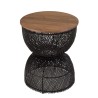 SIXTINE Black Rattan Side Table Recycled Teak Wood Top
