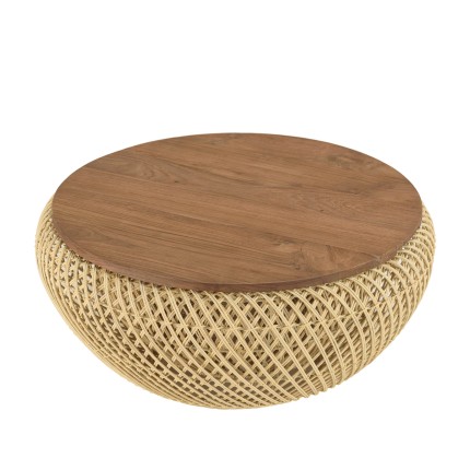 SIXTINE Round Coffee Table 65x65cm in Beige Rattan with Removable Top