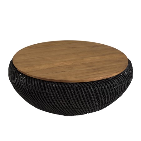 SIXTINE Round Coffee Table 80x80cm - Black Rattan with Removable Top