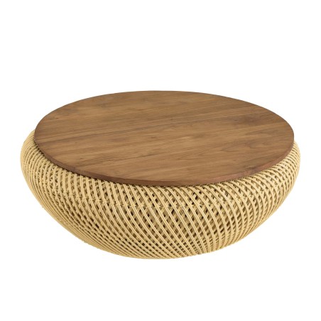Table basse ronde SIXTINE en rotin beige 80x80cm