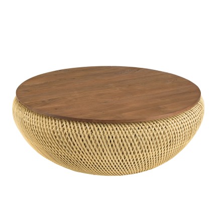 SIXTINE Round Coffee Table 100x100cm in Beige Rattan | Natural and Functional
