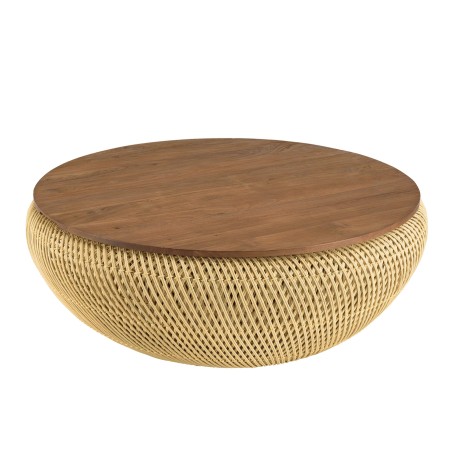 SIXTINE Round Coffee Table 100x100cm in Beige Rattan | Natural and Functional