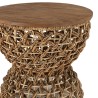 SIXTINE Beige Stool with Recycled Teak Wood Seat