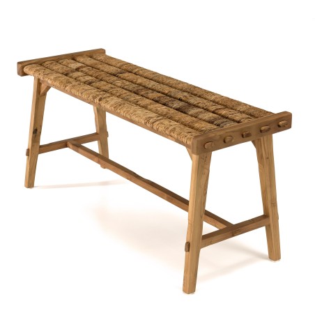 Banc naturel SIXTINE - Teck recyclé et abaca - 100x36cm