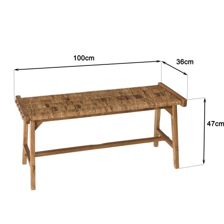 Banc naturel SIXTINE - Teck recyclé et abaca - 100x36cm