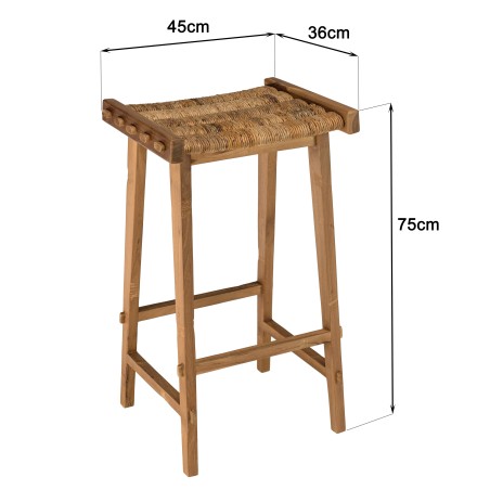 SIXTINE High Stool with Natural Woven Seat - Recycled Teak and Abaca