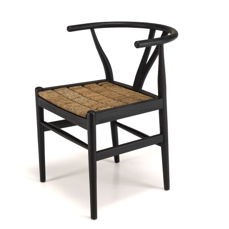 SIXTINE Black Recycled Teak Chair - Trendy Rounded Backrest