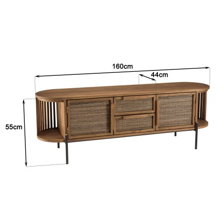 SIXTINE Rounded TV Stand in Recycled Teak Wood - 2 Doors, 2 Drawers