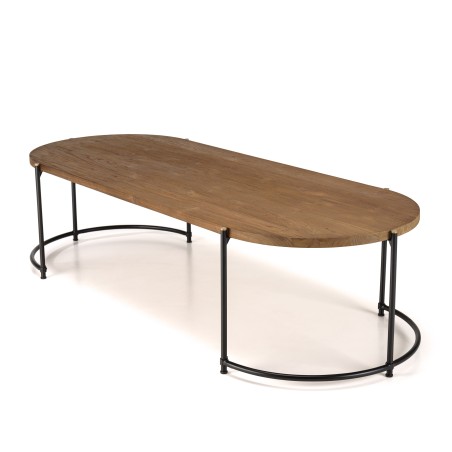 SIXTINE Oval Coffee Table 163x63cm - Recycled Teak Wood Top