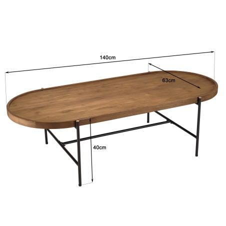 SIXTINE Oval Coffee Table 140x63cm - Recycled Teak Wood Top