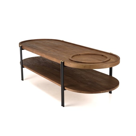 Table basse ovale Sixtine - Teck recyclé et métal noir