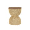 SIXTINE Beige Rattan Side Table - Recycled Teak Wood Top