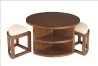 LAUREN Brown Round Coffee Table with 2 Stools