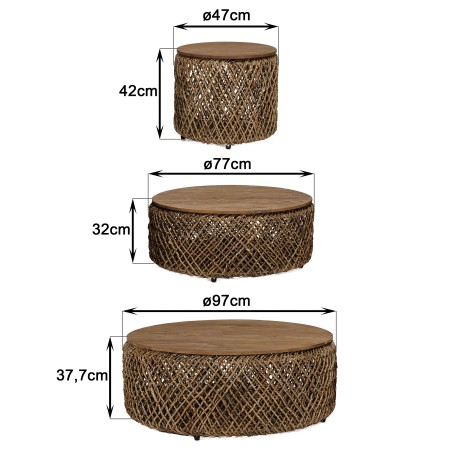 SIXTINE - Set of 3 Round Coffee Tables | Coconut Fibre Weave