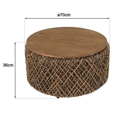 SIXTINE - Round Coffee Table 70x70cm in Coconut Fibre Weave