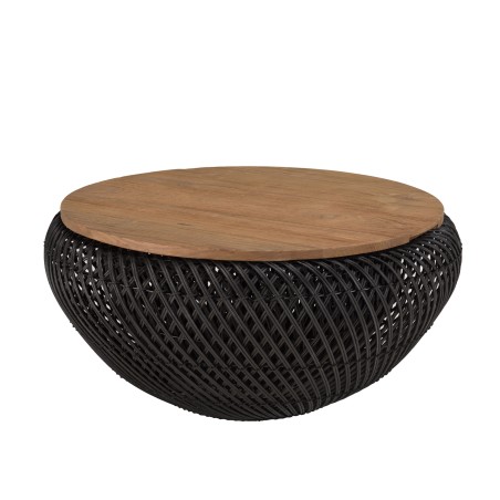 Table basse ronde SIXTINE en rotin noir 65x65cm