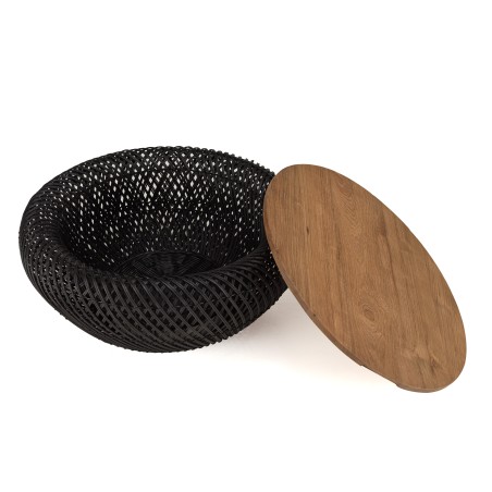 Table basse ronde SIXTINE en rotin noir 65x65cm
