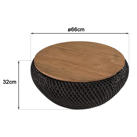SIXTINE Round Coffee Table 65x65cm - Black Rattan